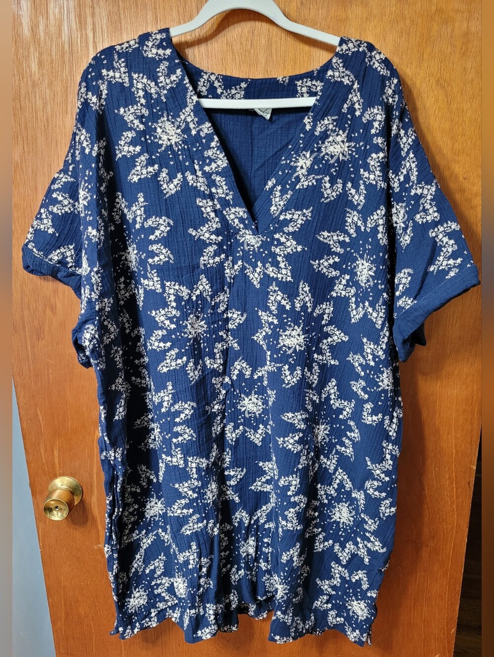 Wonderly Cotton Navy Cream Dress Size 4X (1103)